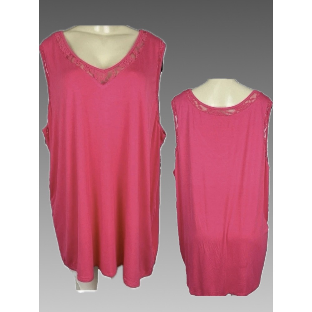 Torrid 6X Super Soft Pink Raspberry Lace Inset Trim V-Neckline Tank Top Stretch